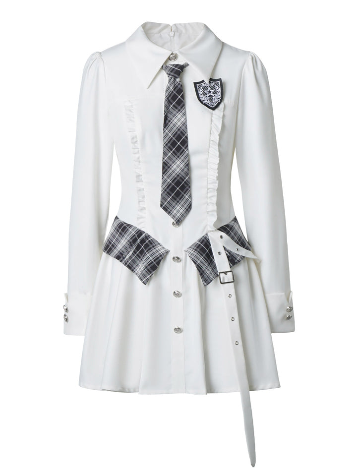 Preppy Plaid Panel Shirt Dress