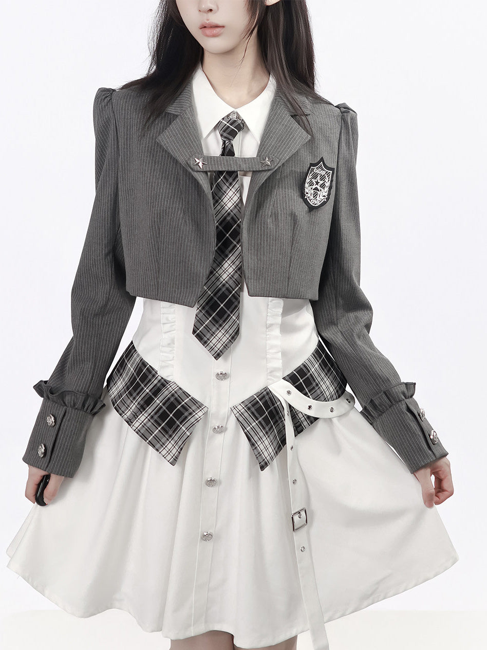 Preppy Plaid Panel Shirt Dress