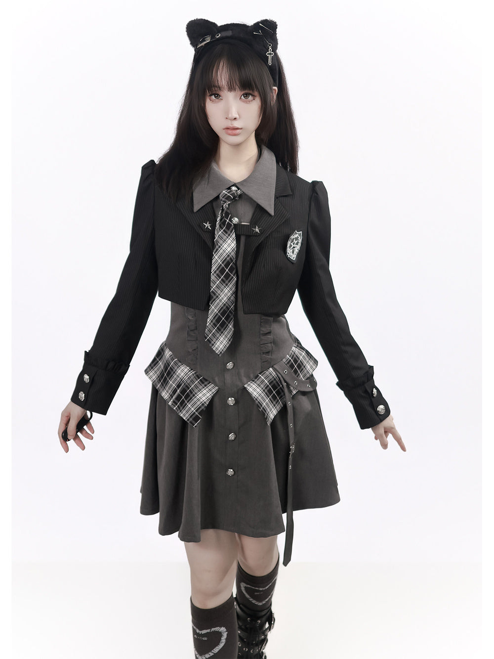 Preppy Buckle Waist Shirt Dress