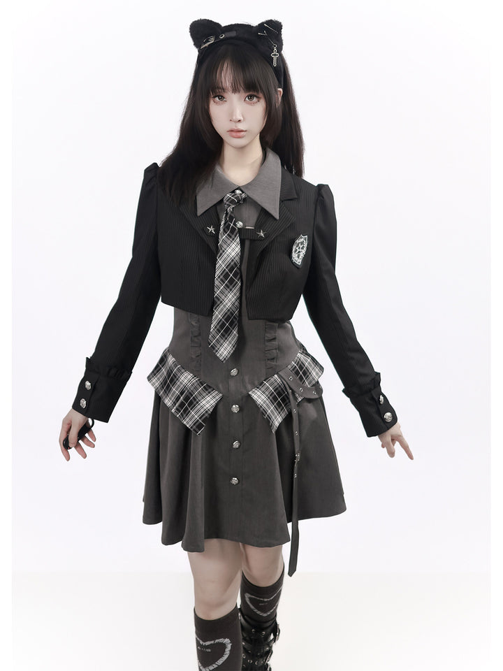 Preppy Buckle Waist Shirt Dress