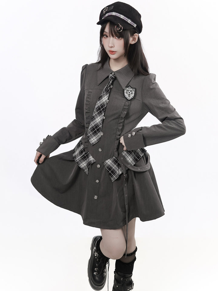 Preppy Buckle Waist Shirt Dress