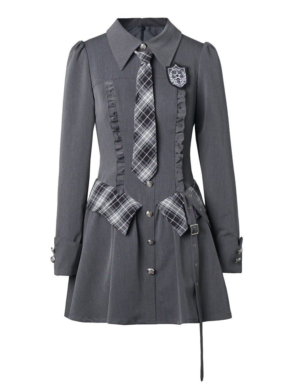 Preppy Buckle Waist Shirt Dress