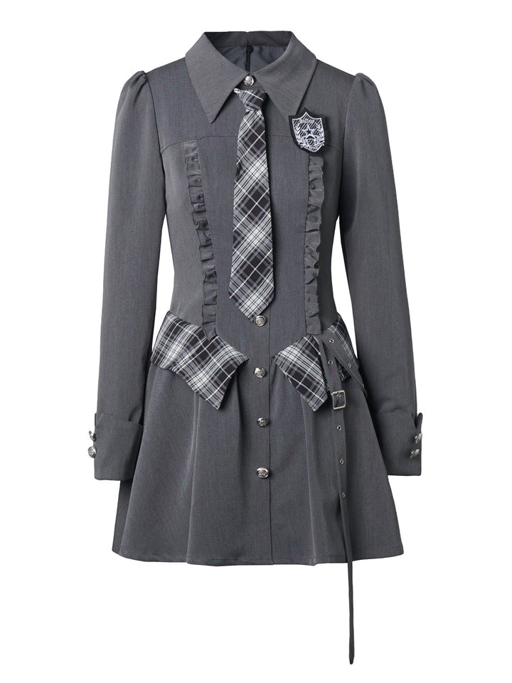 Preppy Buckle Waist Shirt Dress