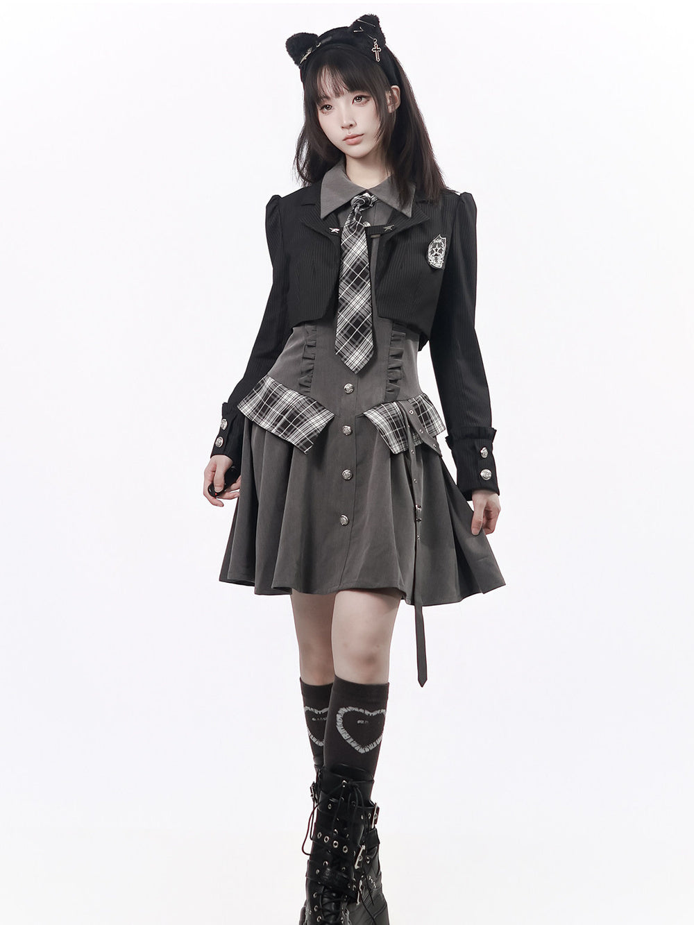 Preppy Buckle Waist Shirt Dress