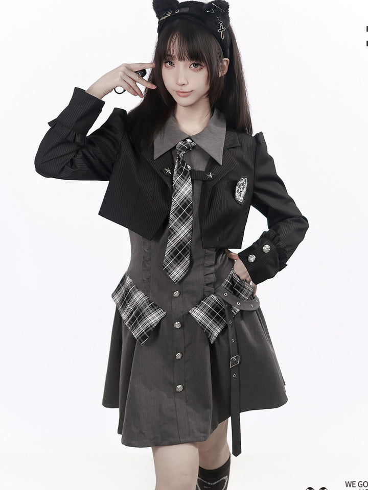 Preppy Buckle Waist Shirt Dress