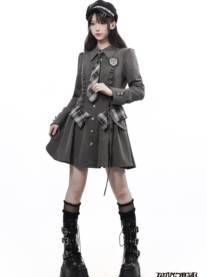 Preppy Buckle Waist Shirt Dress