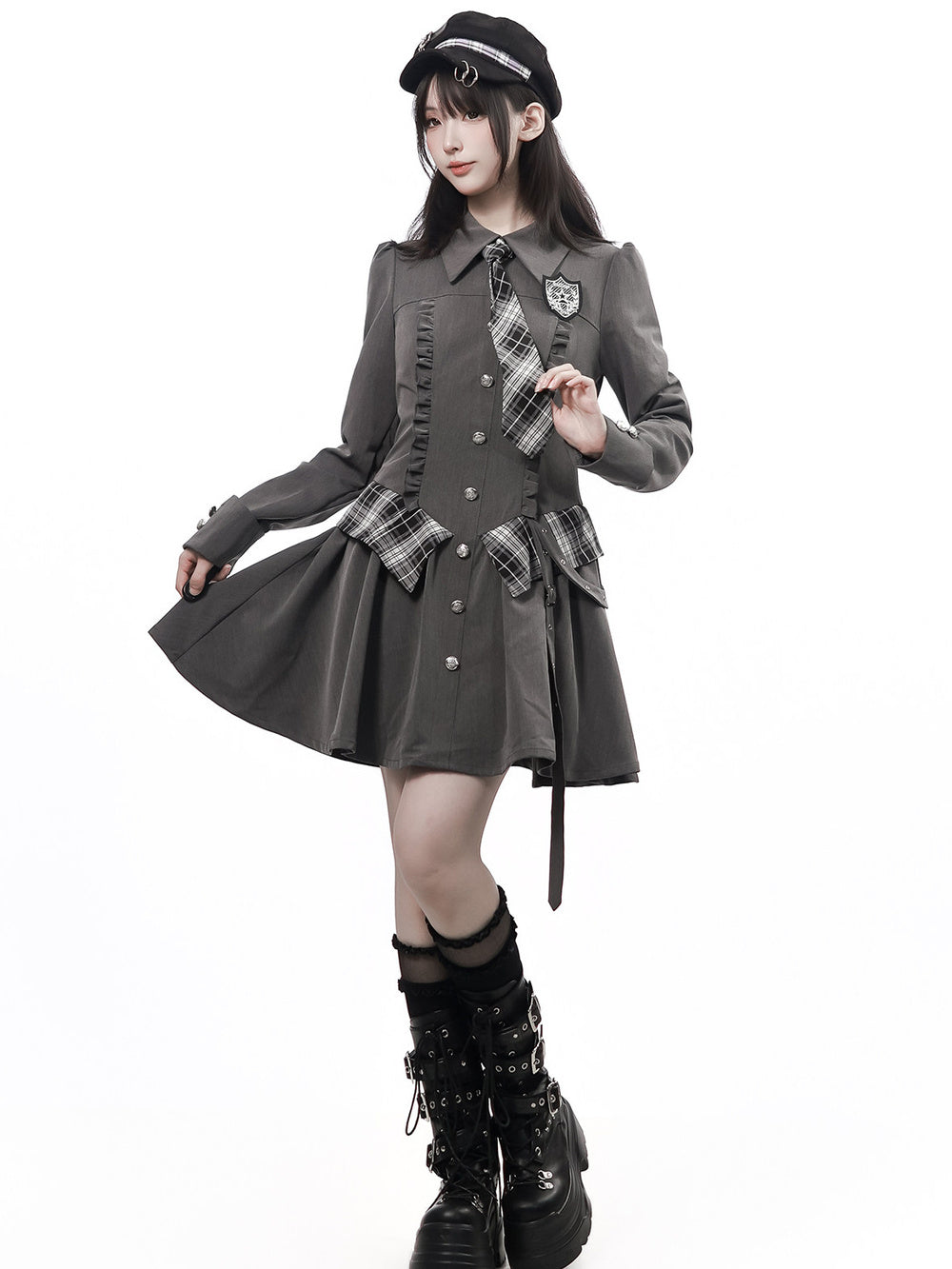 Preppy Buckle Waist Shirt Dress