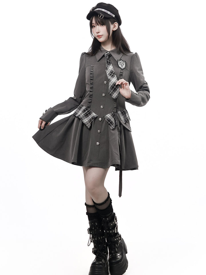 Preppy Buckle Waist Shirt Dress