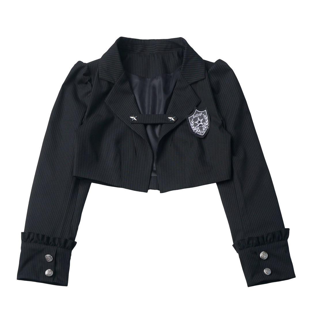 Pinstripe Puff Sleeve Cropped Blazer