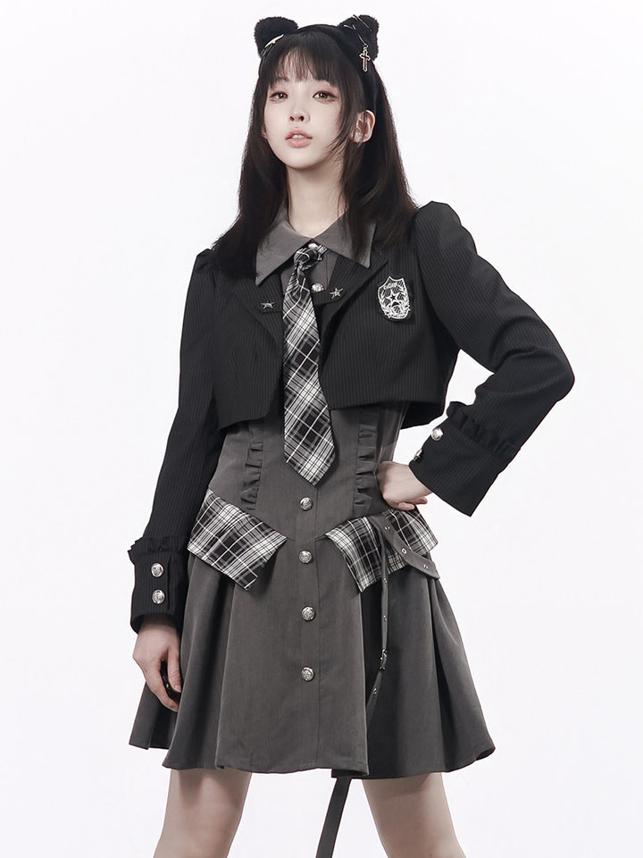 Pinstripe Puff Sleeve Cropped Blazer