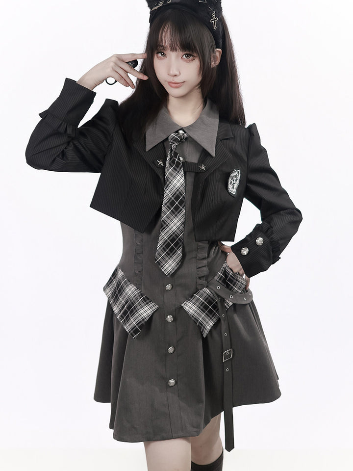 Pinstripe Puff Sleeve Cropped Blazer