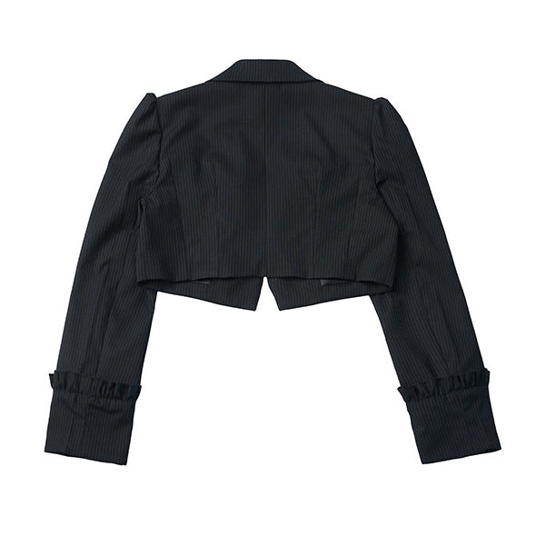 Pinstripe Puff Sleeve Cropped Blazer