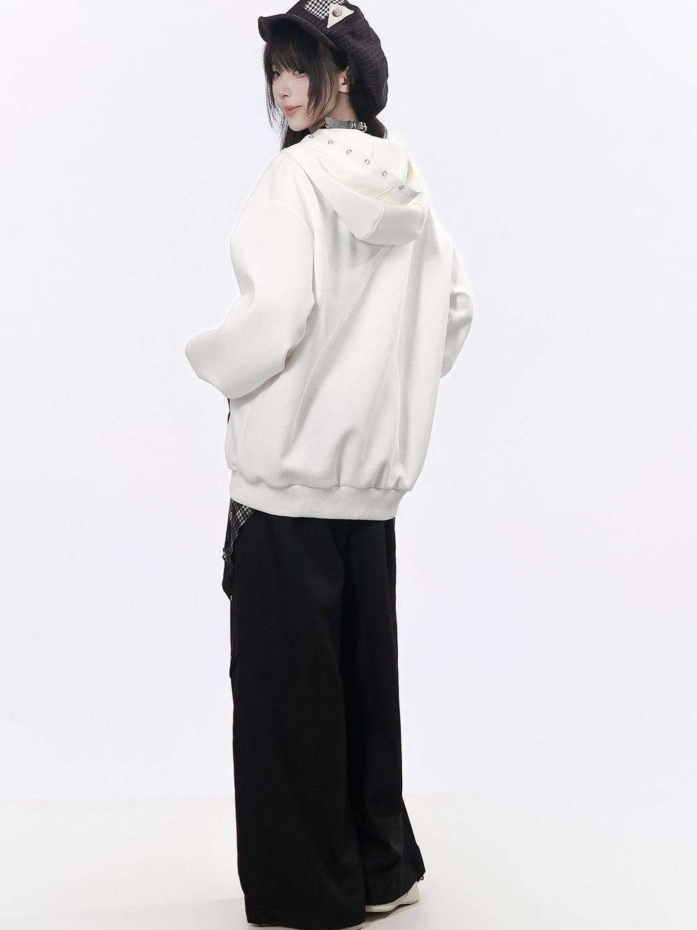 Grunge Cat Graphic Zip-Up Hoodie