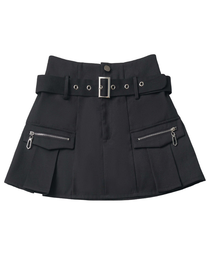 Gothic Belted Pleated Mini Skirt