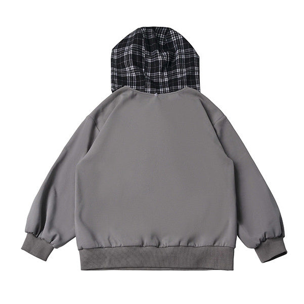Plaid Hood Cat Graphic Sweatshirt