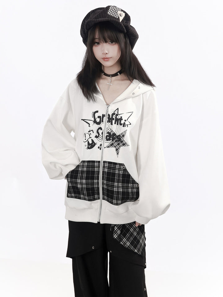 Grunge Plaid Panel Wide Leg Pants