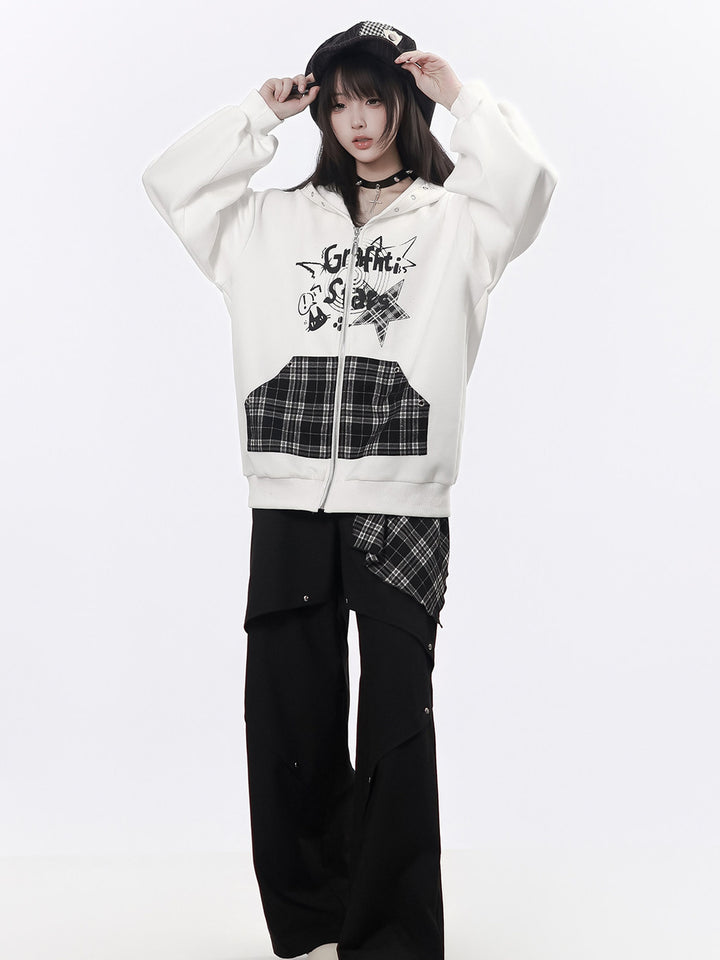 Grunge Plaid Panel Wide Leg Pants