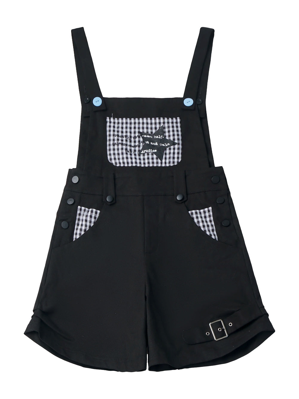 Black Gingham Patch Overall Shorts