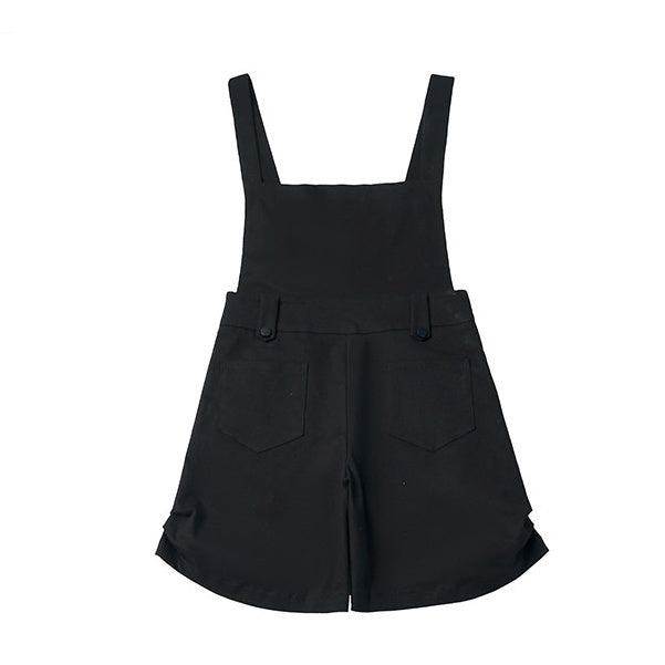 Black Gingham Patch Overall Shorts