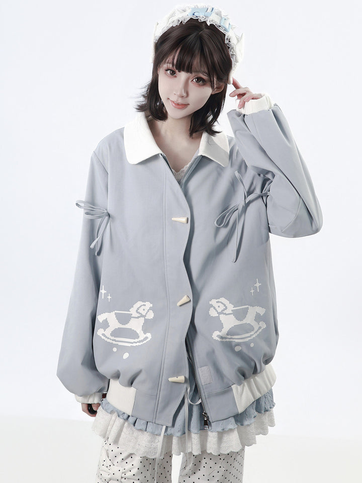Light Blue Rocking Horse Bomber Jacket