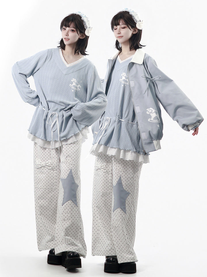 Light Blue Rocking Horse Bomber Jacket
