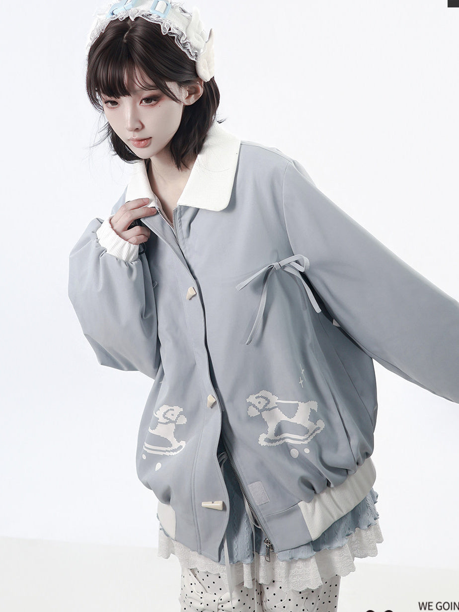 Light Blue Rocking Horse Bomber Jacket