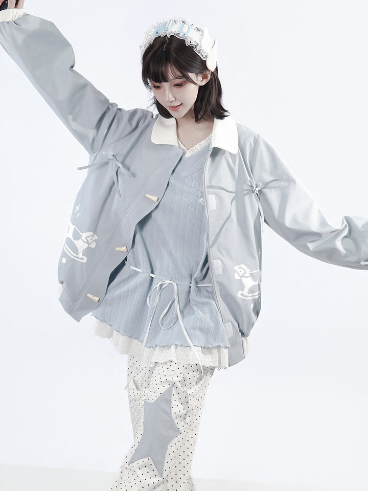 Light Blue Rocking Horse Bomber Jacket