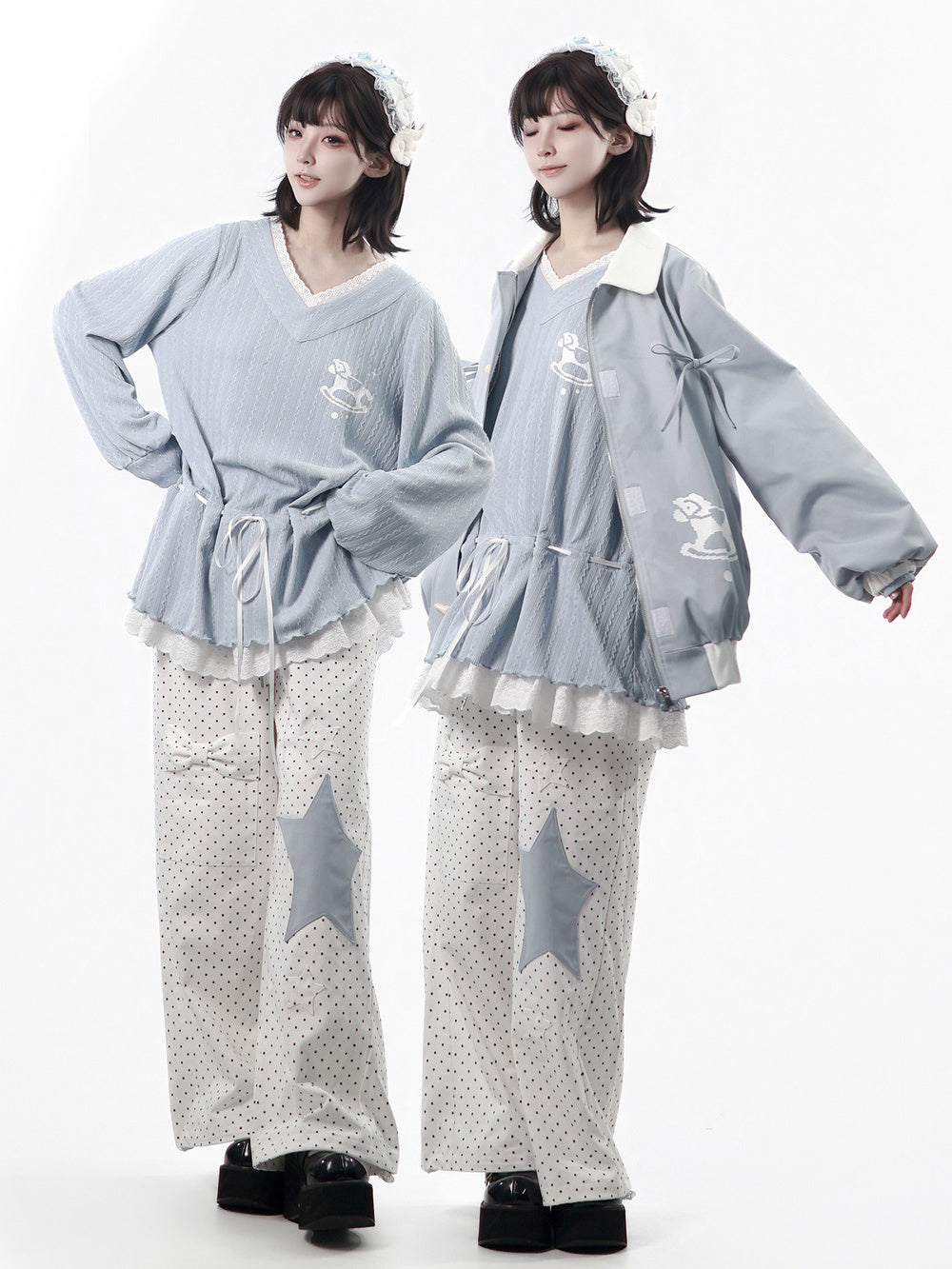 Star Patch Polka Dot Wide Leg Pants