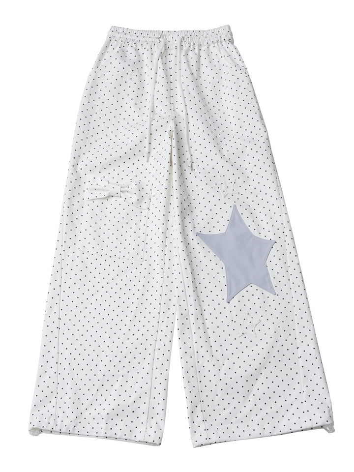 Star Patch Polka Dot Wide Leg Pants
