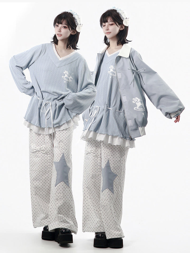 Star Patch Polka Dot Wide Leg Pants