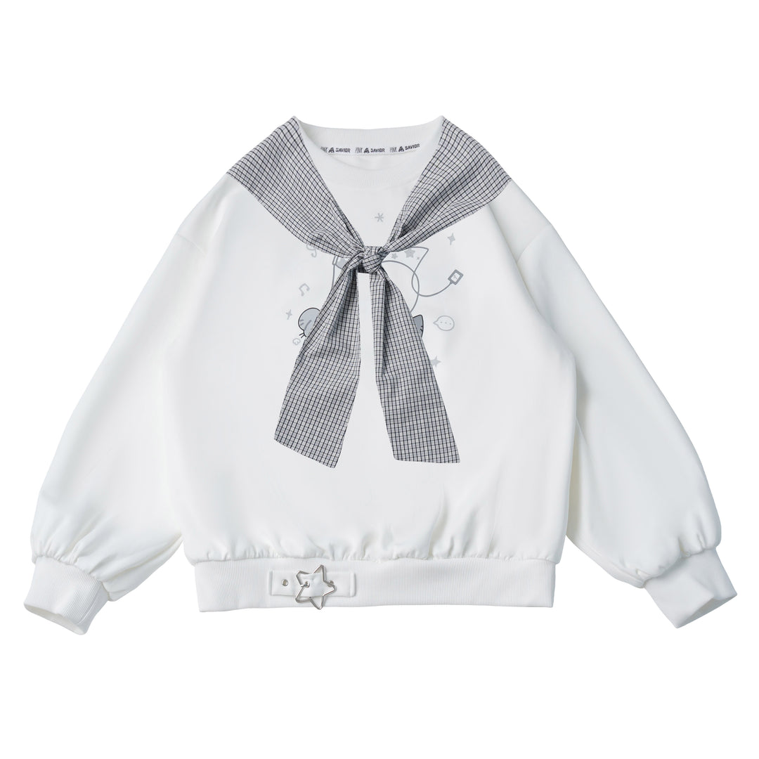 Mouse Graphic Plaid Cape Collar Sweatshirt