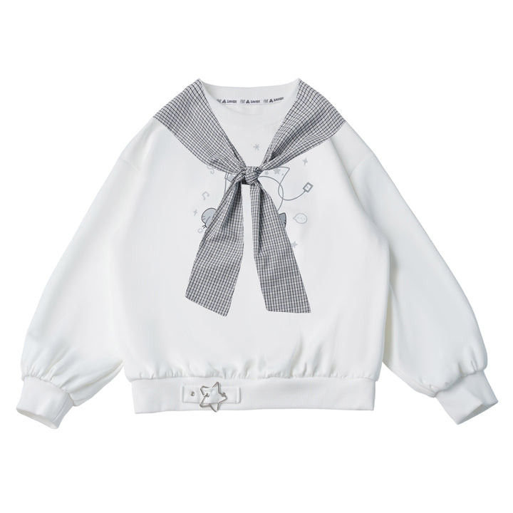 Mouse Graphic Plaid Cape Collar Sweatshirt