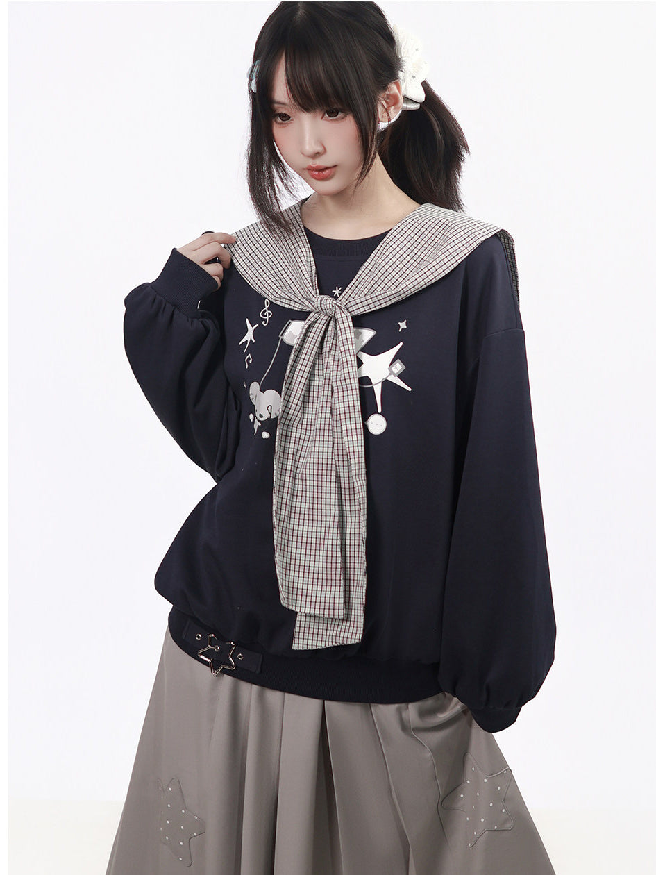 Sailor Collar Mouse Graphic Sweatshirt
