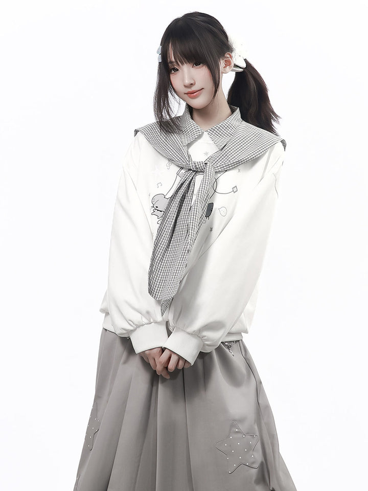 Gray Micro Plaid Sailor Capelet