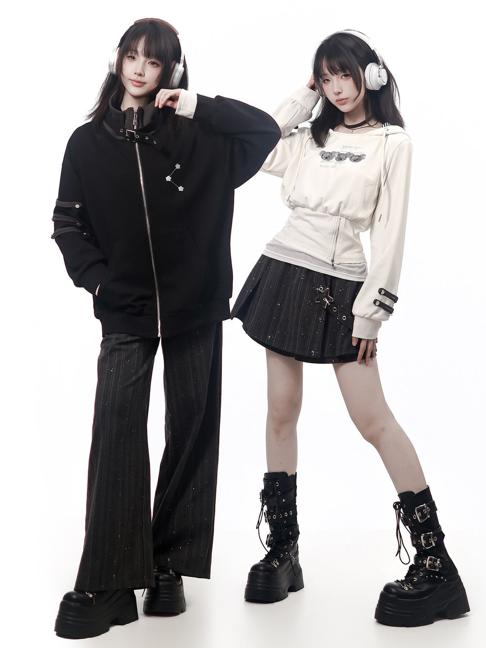 Bear Graphic Zip-Waist Long Sleeve Top