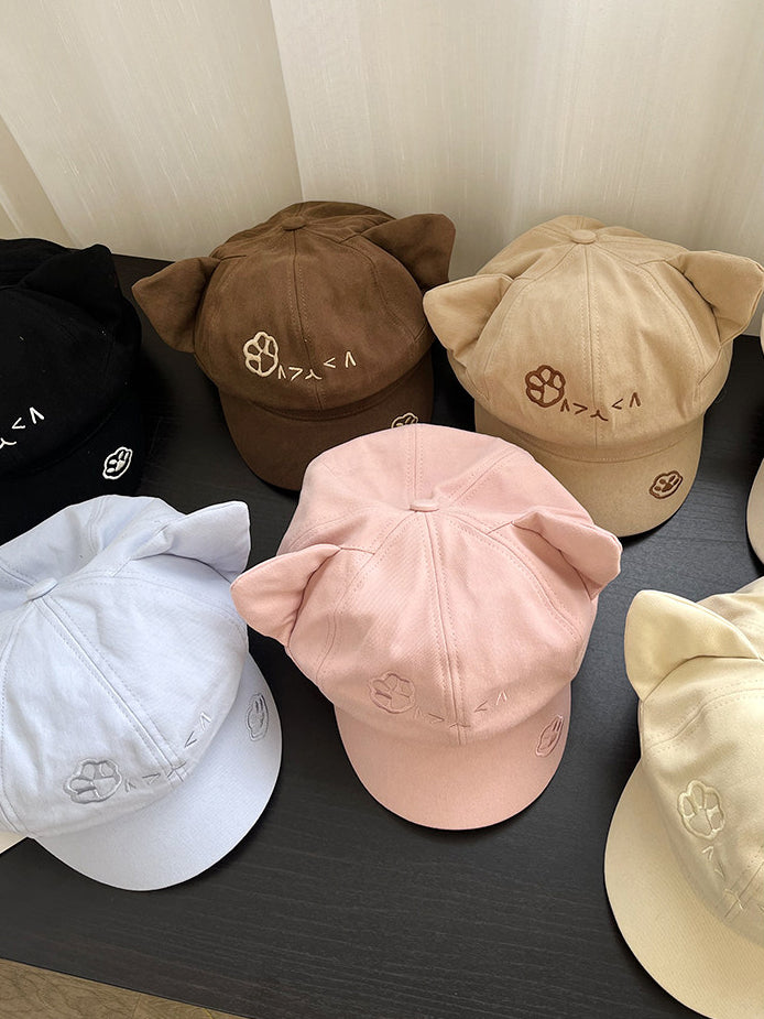Cute Cat Ear Paw Embroidered Cap