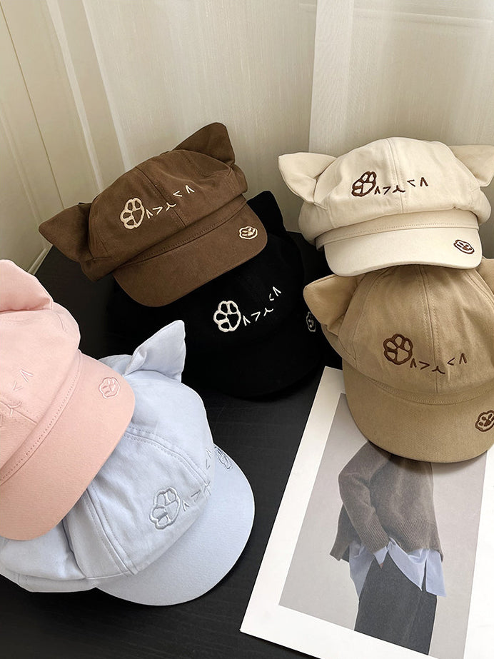 Cute Cat Ear Paw Embroidered Cap