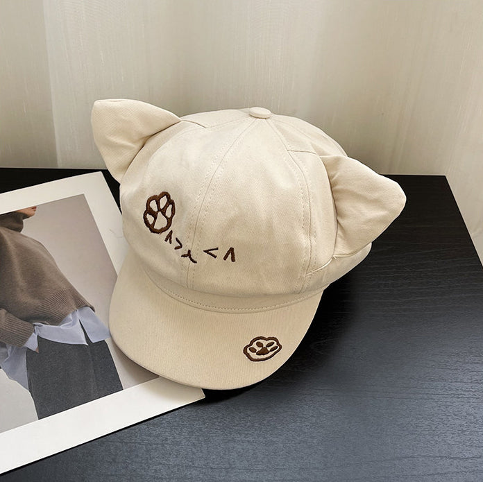 Cute Cat Ear Paw Embroidered Cap