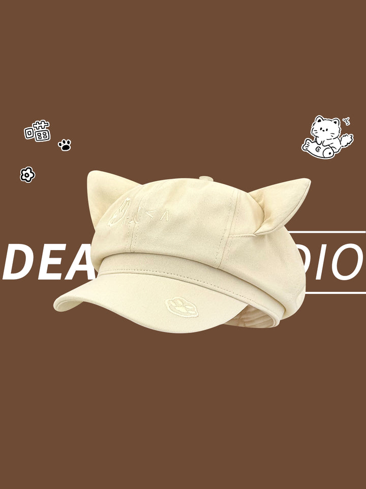 Cute Cat Ear Paw Embroidered Cap