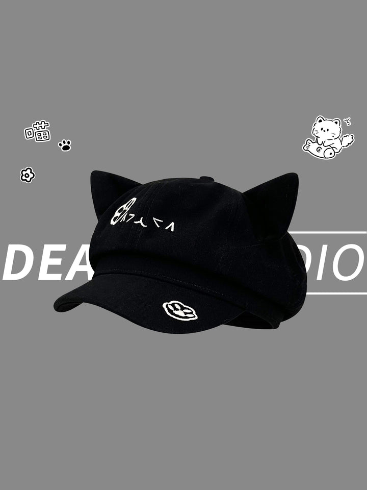 Cute Cat Ear Paw Embroidered Cap