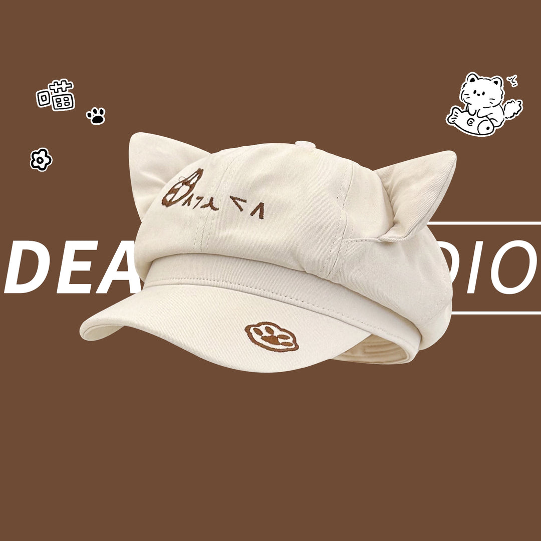 Cute Cat Ear Paw Embroidered Cap