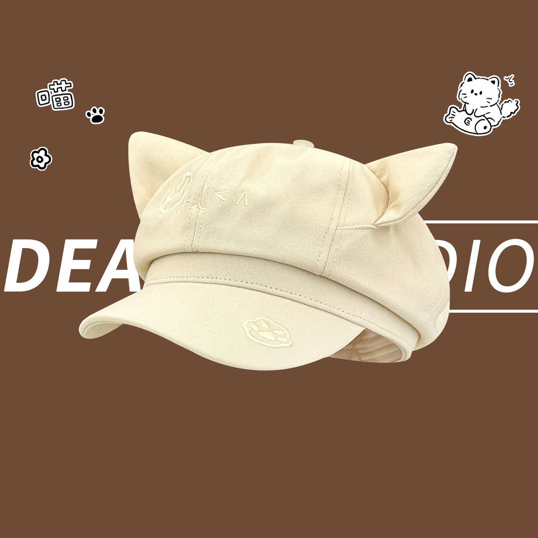 Cute Cat Ear Paw Embroidered Cap