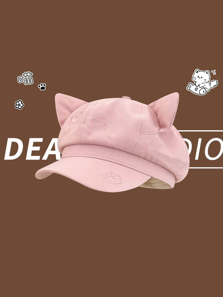 Cute Cat Ear Paw Embroidered Cap