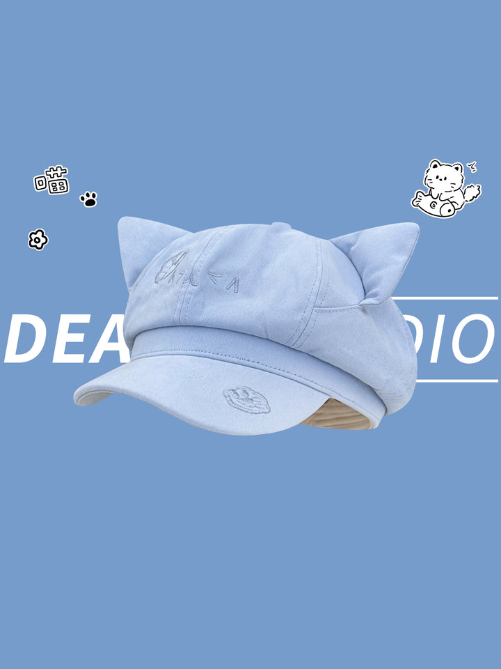 Cute Cat Ear Paw Embroidered Cap