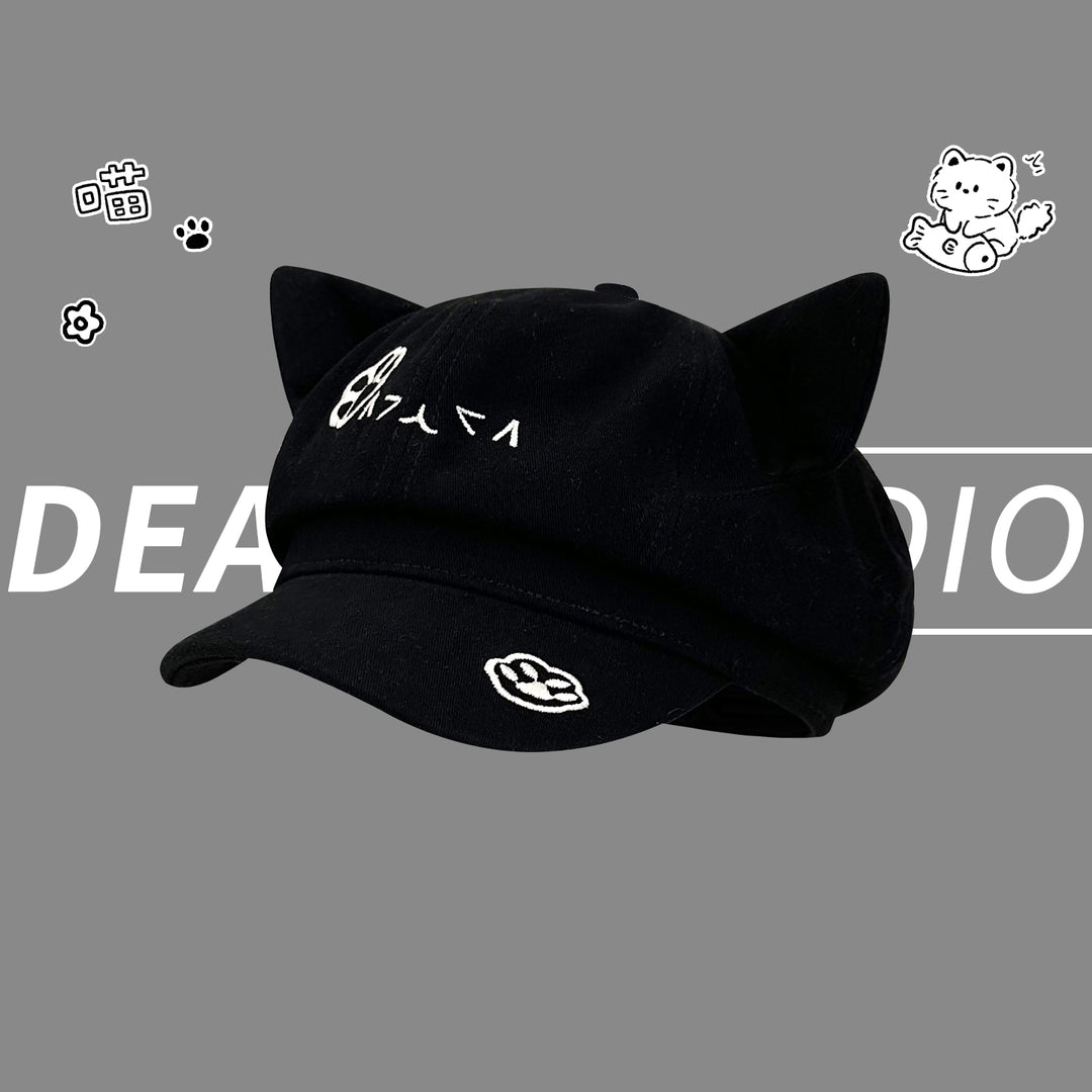 Cute Cat Ear Paw Embroidered Cap