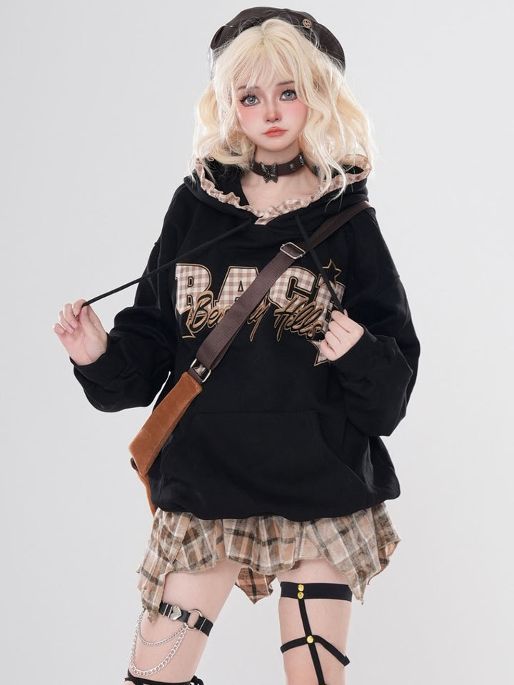 Black American Vintage Hooded Fleece-Lined and Oversized Sweatshirt for Autumn/Winter