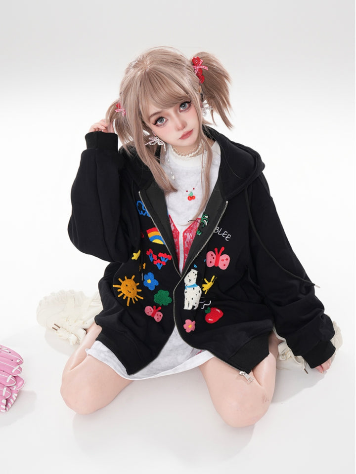 Black graffiti hoodie for spring and autumn