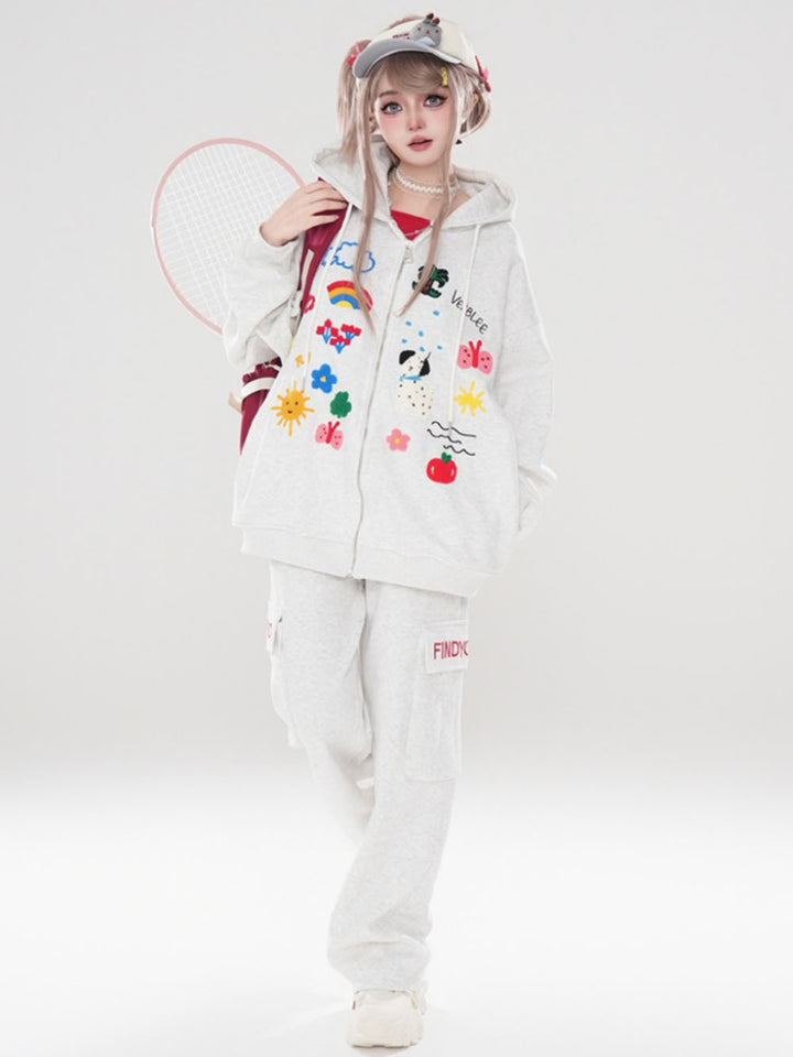Gray graffiti hoodie for spring and autumn