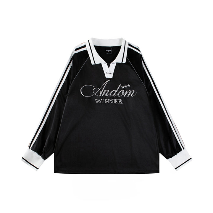 Black Letter Embroidery Sporty Versatile Lace Sweatshirt