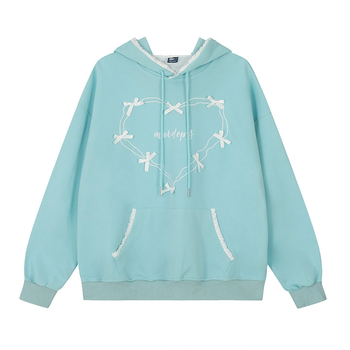 Light Blue Cute Bow-Decorated Hooded Sweatshirt for Spring/Autumn